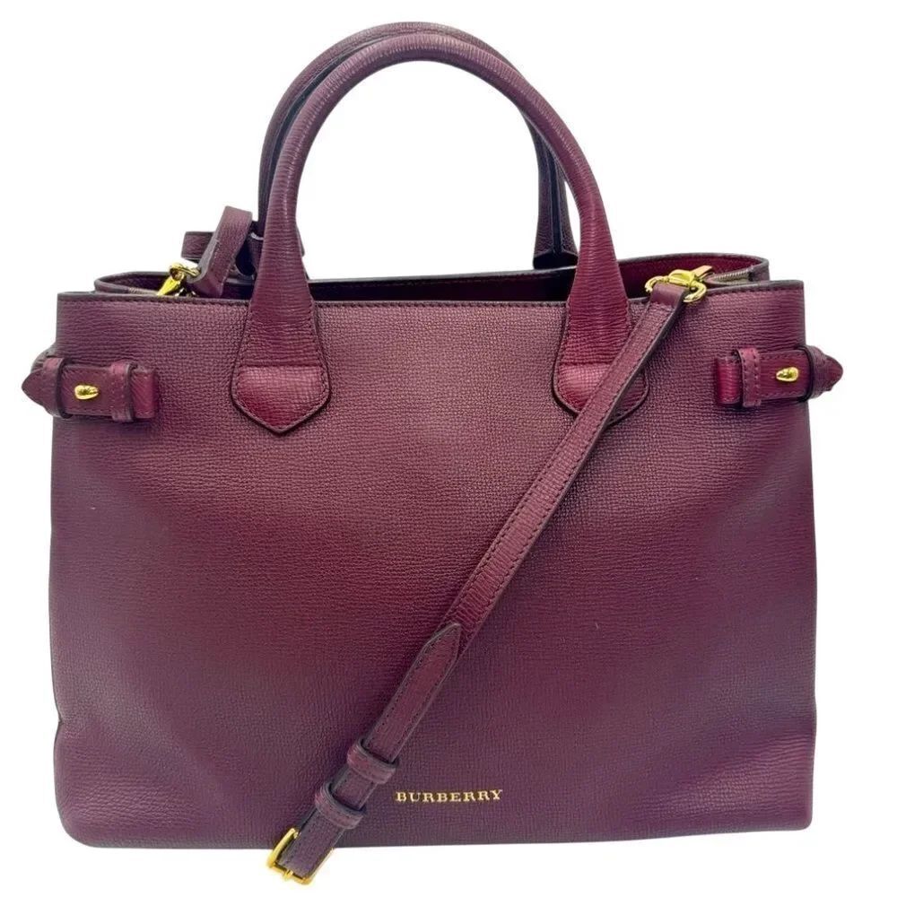 Auth Burberry Elderberry Leather Nova Check Medium Banner Tote Bag Preloved Ex++